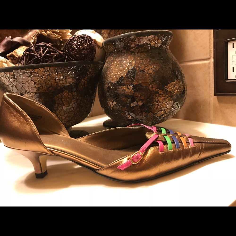 Bronze Multi Color Kitten Heel Shoes.